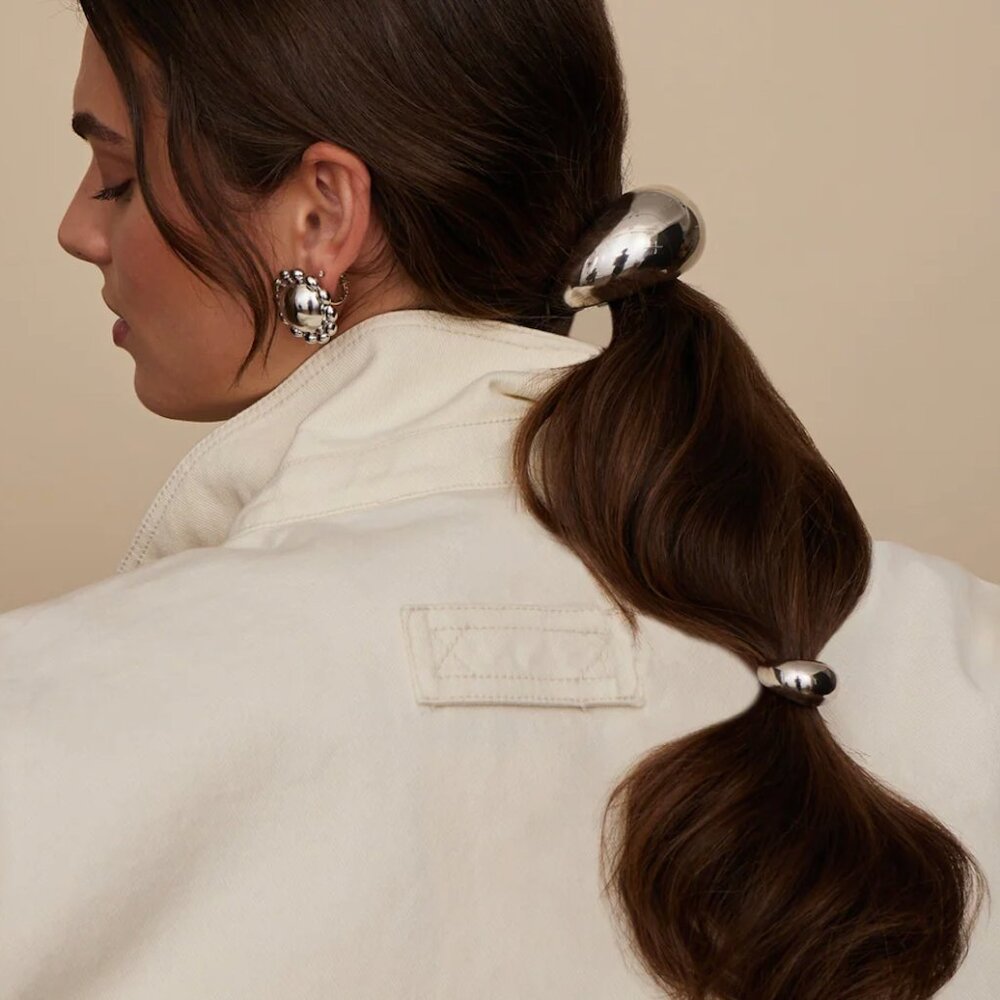 Lelete Large Glossy Dome Pony Cuff in Silver